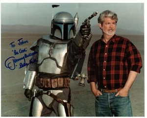 JEREMY BULLOCH Firmado 8x10 STAR WARS BOBA FETT con Foto de George Lucas - A John - Imagen 1 de 1