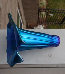 Vintage BLAU AURENE FAVRILE GESPALTEN CALLA LILIE KUNSTGLASSCHIRM 1" Monteur Lundberg - Bild 1 von 6