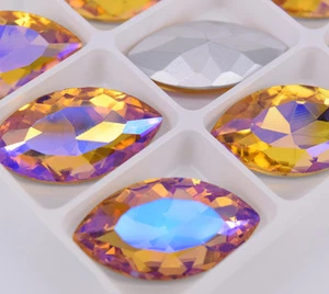50 un. Navette Vidrio Estrás Amarillo AB Facetado Strass Cristal Joyas Piedras - Imagen 1 de 4
