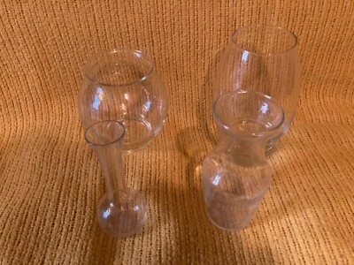 Jarrones de vidrio transparente vintage, juego de 4, grabados, brotes, copa, pecera, ramo Foto 1 de 4