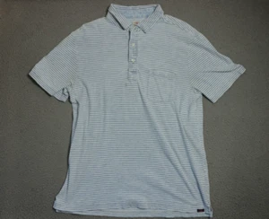 Faherty Flannel Polo Button Up Shirt Mens Large Blue One Pocket Striped - Picture 1 of 10