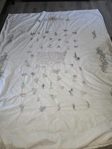 Vintage USA Map with State Flowers Hand Embroidered Quilted White Blanket RARE - Picture 1 of 17
