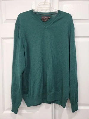 Suéter Negro Marrón Para Hombre XL Verde Esmeralda Cuello en V Pullover 100% Lana Merino Italia Foto 1 de 4