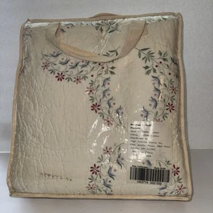 QVC 2002 All Cotton Embroidered Quilt -Florette-Cream with Burgandy Trim New - Picture 1 of 5