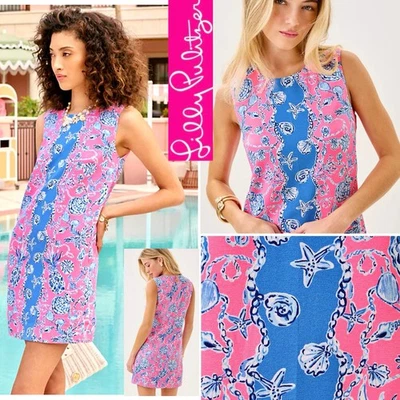 NUEVO CON ETIQUETAS $198 Vestido Lilly Pulitzer Edita Shift 16 Rousseau Rosa Descalzo Beachcombers Foto 1 de 4
