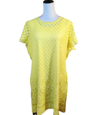 Isaac Mizrahi Live! Shift Dress Womens Medium Yellow Stretch Lace Easter Outfit - Image 1 of 4