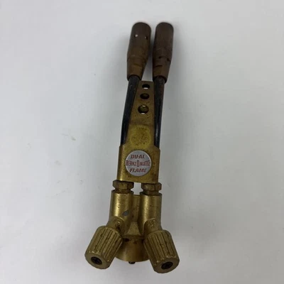 RARE Vintage Dual Head Flame Brass Torch By Bernzomatic Gold Crest 2 In 1 - Image 1 of 4