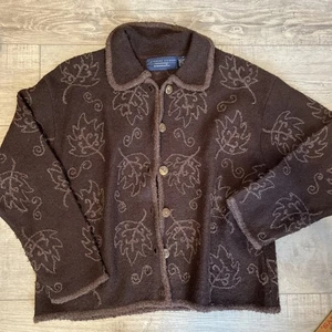 Vtg Catherine Stewart Belle Pointe Cardigan Sweater 100% Wool Medium Brown - Picture 1 of 4
