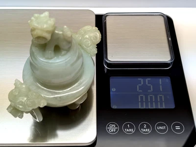 Antiguo/Vintage Quemador de Incienso de Jade Urna Tarro Chino Tallado a Mano Foo Dog 251gr Foto 1 de 4