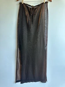 RARE Vintage 90's Victoria's Secret Sheer Gold Brown Long Skirt M Slits USA Made - Picture 1 of 11