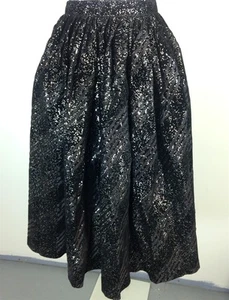 Falda Completa De Colección Años 50 60 Negro Terciopelo/Tafetán Plata Brillo Etiqueta Unión 28" W - Imagen 1 de 11