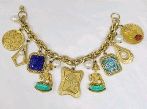 Tschechisches Glas Ägyptisches Revival Bettelarmband 1930er Jahre - Bild 1 von 12