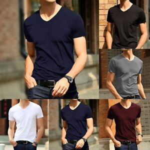 Slim Fit V neck T shirt made of Japan Ice Silk Short Sleeve Size L 3XL