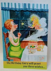 Fun Leanin Tree Birthday Card*Woman & Fairy*Boots Reynolds Art "Three Wishes" - Picture 1 of 5