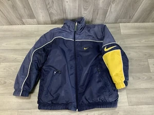 Nike Reversible Winter Coat Boys Youth Small 8 Blue Yellow Hooded Logo - Picture 1 of 15