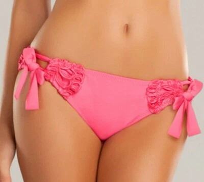 Betsey Johnson Loops n Bounds Carnation Pink Tie Side Swimsuit Bikini Bottom XS - Image 1 of 4