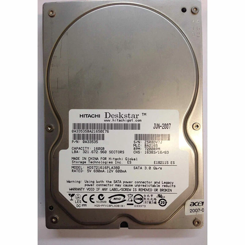 HDS721616PLA380 - Hitachi 160GB 7200 RPM SATA 3.5" HDD - Image 1 of 1