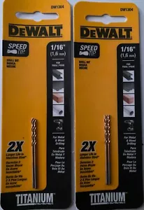 Lot of 2 DeWalt Speed Tip Drill Bits 1/16" x 2" for Metal, Wood, Plastic DW1304 - Picture 1 of 2