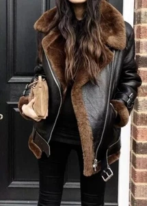 Women B3 Bomber Coat RAF Aviator Flying Shearling Fur Women Black Leather Jacket - Picture 1 of 4