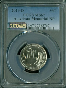 2019 D AMERICAN MEMORIAL PCGS MS67 PQ 2ND FINEST GRADE MAC SPOTLESS .  - Picture 1 of 2