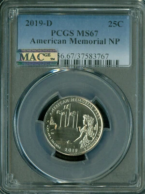 2019 D AMERICAN MEMORIAL PCGS MS67 PQ 2ND FINEST GRADE MAC SPOTLESS .  - Image 1 of 2