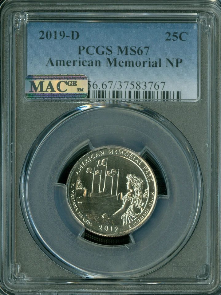 2019 D AMERICAN MEMORIAL PCGS MS67 PQ 2ND FINEST GRADE MAC SPOTLESS .  - Image 1 of 2
