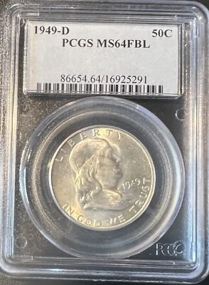 1949-D 50C Franklin Silver Half Dollar PCGS MS64FBL - Image 1 of 2