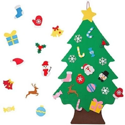 TOBEHIGHER 3.12FT DIY Felt Wall Hanging Christmas Tree Set 34pcs Ornaments for Kids Gift