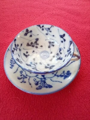ANTIQUE PORCELAIN JAPAN IMARI YUNOMI DEMITASSE CUP AND SAUCER BLUE AND WHITE... - Image 1 of 4