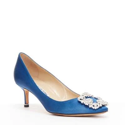 Zapatos de salón MANOLO BLAHNIK Hangisi 50 azul satinado cristal hebilla taza de té tacón EU36.5 Foto 1 de 4