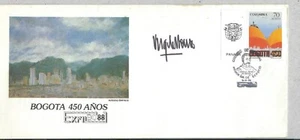 AUTOGRAFATO,-PRESIDENTE VIRGILIO BARCA. 450°. "Anniv.Bogotà 1988 etichetta PANAMA"" - Foto 1 di 2
