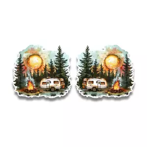 2x kleine Aquarell Wohnwagen Campingplatz Vinyl Aufkleber Abziehbilder Sammelalbum 60x56mm - Bild 1 von 1