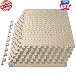 Foam Puzzle Mat Interlocking Tiles 1/2" Thick Beige Gym Flooring 24 Sq Ft 6 Pack - Picture 1 of 7