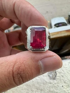 Glass filled Ruby Gemstone 18k White Gold Ring For Men's #3227 - Picture 1 of 8