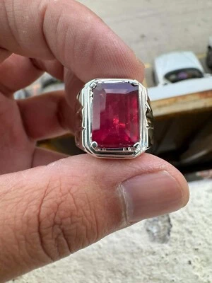 Glass filled Ruby Gemstone  Lab Created. 925 Sterling Silver Ring For Men's DX51 - Image 1 of 4