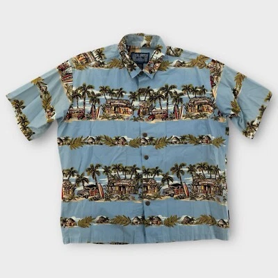 Vintage Local Motion Hawaiian Shirt Mens Large Cotton Tiki Cars Aloha Blue Camp - Image 1 of 4
