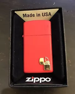 Zippo Lighter Slim Red Mini Lighter Emblem Vintage Design - Picture 1 of 2