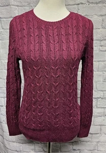 SUÉTER TOP ST. JOHN'S BAY M ROSA OSCURO NEGRO TEJIDO CABLE ACANALADO CORTE AJUSTADO L/S - Imagen 1 de 15