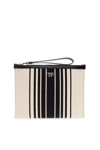 TOM FORD Cream Beige Black Striped Canvas Pouch Handbag New & Authentic - Picture 1 of 5