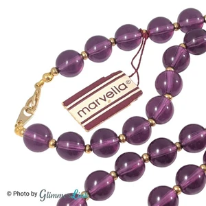 Vintage Marvella Purple Lucite Bead Necklace – 30" w/ Patent Clasp & Tag - Picture 1 of 10