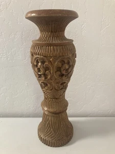Vintage handgeschnitzte Holz Blumenvase Sockel gedreht braun 14 Zoll Wohndeko - Bild 1 von 4