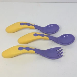 Tupperware Soft Grip Spoon Fork (Set 3) Baby Child 4449A 4448A Purple Yellow - Picture 1 of 9