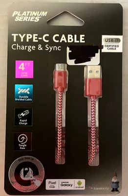 Platinum Series Travelocity Type-C Cable & Sync Red 4Ft Rapid Charge See Info... - Image 1 of 4