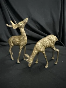 2 Vintage Messing Hirsch Set massiv Sammlerstück Wohndeko Jagd Landhaus - Bild 1 von 13