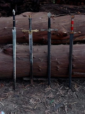 手工制作大马士革钢制维京王亚瑟复制品中世纪战斗准备剑 — 第 1/4 张图片