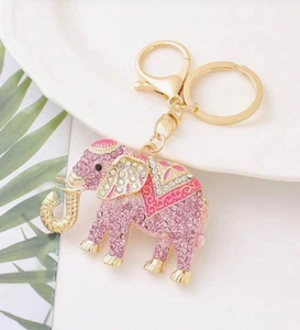 Adorable Elephant Rhinestone Gold Key Chain Purse Backpack Charm Keychain - Picture 1 of 10