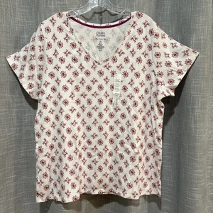 Croft & Barrow Women's V- Neck Tee Shirt Top Sz XXL-White & Pink Floral - New - Picture 1 of 4