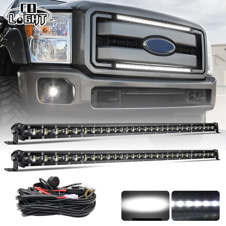 Barra de luz LED delgada 2X 30/32" + cable para montaje de parrilla Ford F250 F350 Super Duty Foto 1 de 4