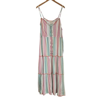 Romantic Gypsy Womens Striped Tiered Maxi Dress Sz 2X Multicolor Sleeveless - Image 1 of 4