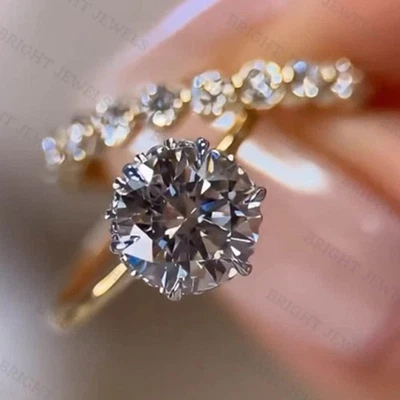 2.50CTW Round D Moissanite Bridal Engagement Set Ring 14k Multi-Tone Gold Plated - Image 1 of 4